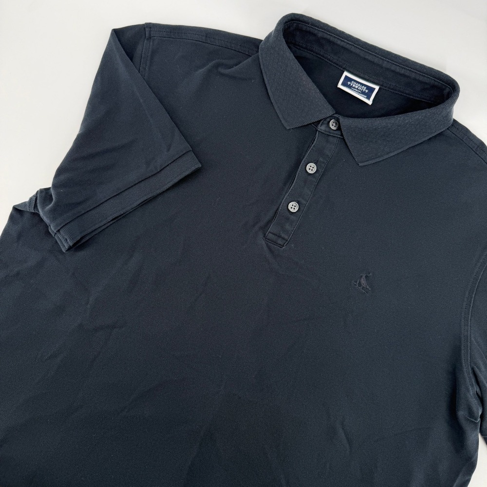 Charles Tyrwhitt Polo Shirt Mens Large Navy Blue Short Sleeve Logo Pique Stretch